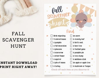Editable Fall Scavenger Hunt, Thanksgiving Scavenger Hunt, Fall Birthday Game, Fall Activity, Field Trip Activity  - INSTANT DOWNLOAD
