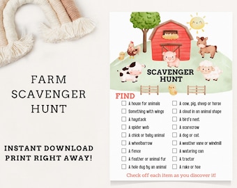 Editable Farm Scavenger Hunt, Barnyard Scavenger Hunt, Farm Birthday Game, Farm Activity, Field Trip Activity  - INSTANT DOWNLOAD