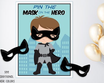 Pin the Mask On the Hero Printable Party Game - 3 Sizes - Bat Hero Party Game - Hero Party Game - Superhero Party - Instant Download