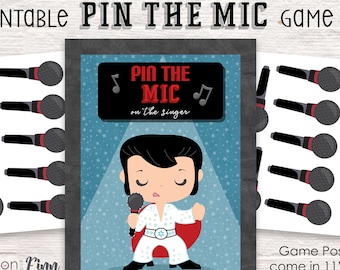 Pin the Mike on the Singer Printable Party Game - 3 Poster Sizes - Karaoke Birthday Party Game - Karaoke Party Game - Instant Download