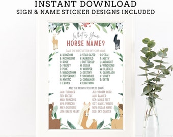 Horse Name Game, What's Your Horse Name, Horse Birthday Game, Pony Party Game, Horse Riding Party, Horse Birthday Party - INSTANT DOWNLOAD