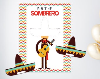 Pin the Sombrero Fiesta Printable Party Game - 3 Sizes - Cinco de Mayo Party - Fiesta Party - Fiesta Birthday - Instant Download