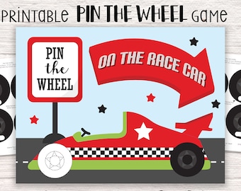 Pin the Wheel on the Race Car Printable Party Game - 3 Poster Sizes - Racing Birthday Party Game - Race Car Party Game - Download istantaneo