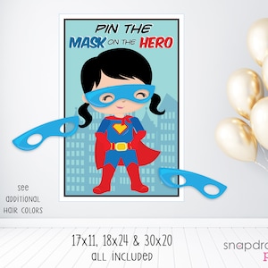 Pin the Mask On the Superhero Girl Party Game - Printable Party Game - Superhero Birthday Party - Hero Party Game - Instant Download