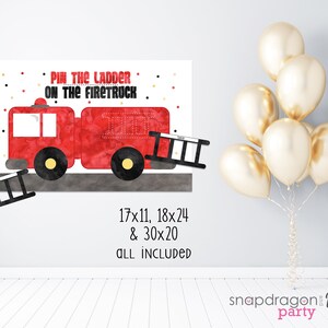 Pin the Ladder on the Fire Truck Printable Party Game - Fireman Birthday Party, Firetruck Birthday Party, Firetruck Party Game, Pin the Tail