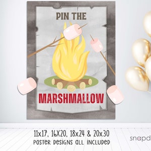 Outdoor Camping Party Printable Party Game - 4 Sizes - Pin the Marshmallow Party Game - Glamping Party - Nature Party Game - Pin the Tail