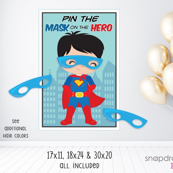 Pin the Mask On the Superhero Printable Party Game - 3 Sizes - Superhero Party Game - Hero Party Game - Superhero Party - Instant Download