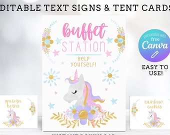 Editable Unicorn Food Labels & Signs - Unicorn Food Signs - Unicorn Birthday Tent Cards and Signs - Unicorn Buffet Table Signs