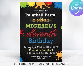 Editable Paintball Birthday Invitation, Paintball Invitation, Paintball Party, Thank You & Evite Included - INSTANT DOWNLOAD