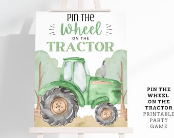 Pin the Wheel on the Tractor Printable Party Game - 4 Poster Sizes - Green Tractor Party Game - Farm Party Game - Instant Download