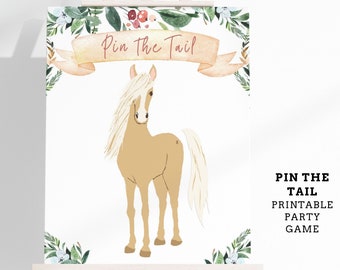Pin the Tail on the Horse Printable Party Game - 4 Poster Sizes - Pony Party Game - Farm Party Game - Horse Birthday Game - Instant Download