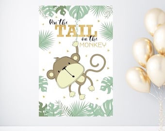 Pin the Tail On the Monkey Printable Party Game - Instant Download - Monkey Party Game - Jungle Party Game- Jungle Birthday Party