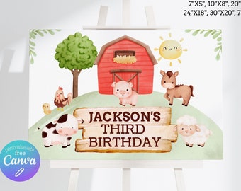 EDITABLE Farm Birthday Signs - 6 sizes included - Farm Backdrop Banner, Farm Animals Birthday Sign, Barnyard Welcome Sign - Instant Download