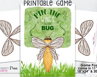 Pin the Wings on the Bug Printable Party Game - 3 Poster Sizes - Bug Birthday Party Game - Bug Party Game - Instant Download