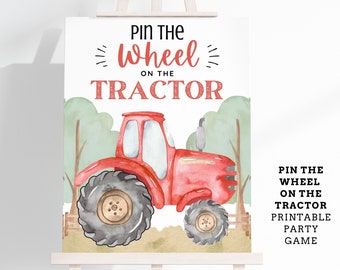 Pin the Wheel on the Tractor Printable Party Game - 4 Poster Sizes - Red Tractor Party Game - Farm Party Game - Instant Download