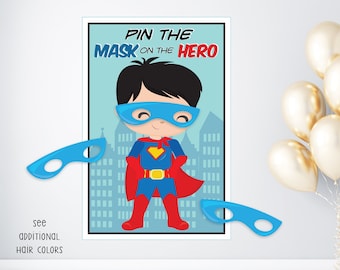Pin the Mask On the Superhero Printable Party Game - 3 Sizes - Superhero Party Game - Hero Party Game - Superhero Party - Instant Download