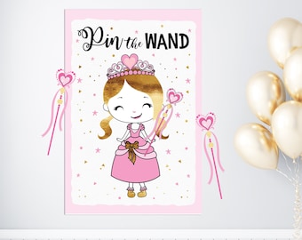 Pin the Wand on the Princess Printable Party Game - 3 Poster Sizes - Princess Birthday Party Game - Princess Party Game - Instant Download