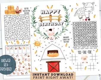 Farm Printable Activity - Barnyard Animals Activity Sheet - Farm Party Kids Placemat - Farm Color Page - Farm Activity Page - Barnyard Party