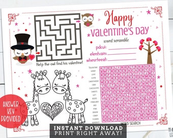 Valentine's Day Printable Activity - Kids Valentine Game - Valentine's Day Activity - Children's Activity for Valentine - Instant Download