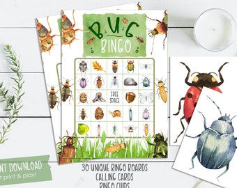 Bug Bingo Printable Party Game - 30 Bingo Cards - Bug Birthday Party Game - Insect Party Game - Instant Download - Printable File