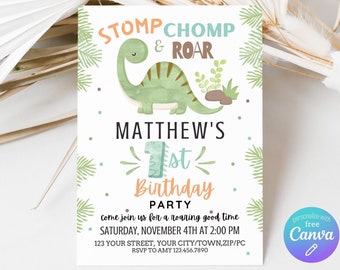 Editable Dinosaur Birthday Invitation, Dinosaur Invitation, Dinosaur Thank You & Evite Included - Dinosaur Party Invite - INSTANT DOWNLOAD