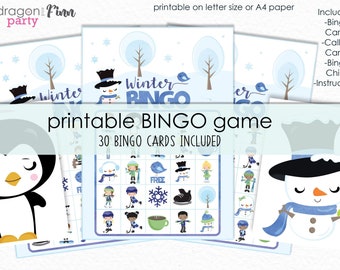 Winter Bingo Printable Party Game - 30 Bingo Cards - Winter Birthday Party Game - Winter Activity - Snowman Bingo - Instant Download