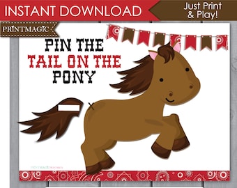 Pin the Tail On the Pony Printable Party Game - Pin the Tail on the Horse - Western Party Game - Cowboy Party Game - Barnyard Party Game