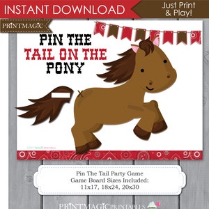 Pin the Tail On the Pony Printable Party Game - Pin the Tail on the Horse - Western Party Game - Cowboy Party Game - Barnyard Party Game