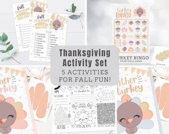 Printable Thanksgiving Activity Package - 5 Activities - Printable Games - Thanksgiving Activities - Bingo, Pin the Tail, Scavenger Hunt etc
