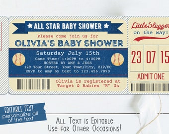 Vintage Baseball Baby Shower Invitation - Baseball Ticket Invitation - Baseball Invitation - Boy Baby Shower Invite - Thank You Tag Included