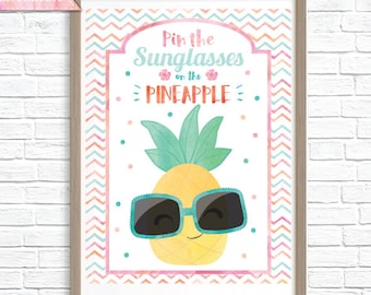 Pin the Sunglasses on the Pineapple Printable Party Game - 3 Poster Sizes - Tropical Party Game - Summer Party Game - Instant Download