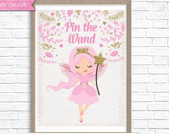 Pin the Wand on the Fairy Printable Party Game - 3 Poster Sizes - Fairy Birthday Party Game - Fairy Princess Party Game - Instant Download