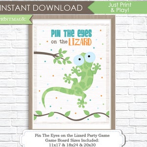 Reptile Party Printable Birthday Party Game - 3 Poster Sizes - Pin the Eyes on the Lizard Party Game - Reptile Party Game - Instant Download