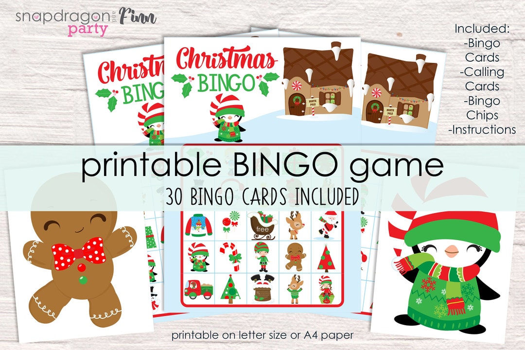 Christmas Bingo Printable Party Game - 30 Bingo Cards - Christmas Game ...