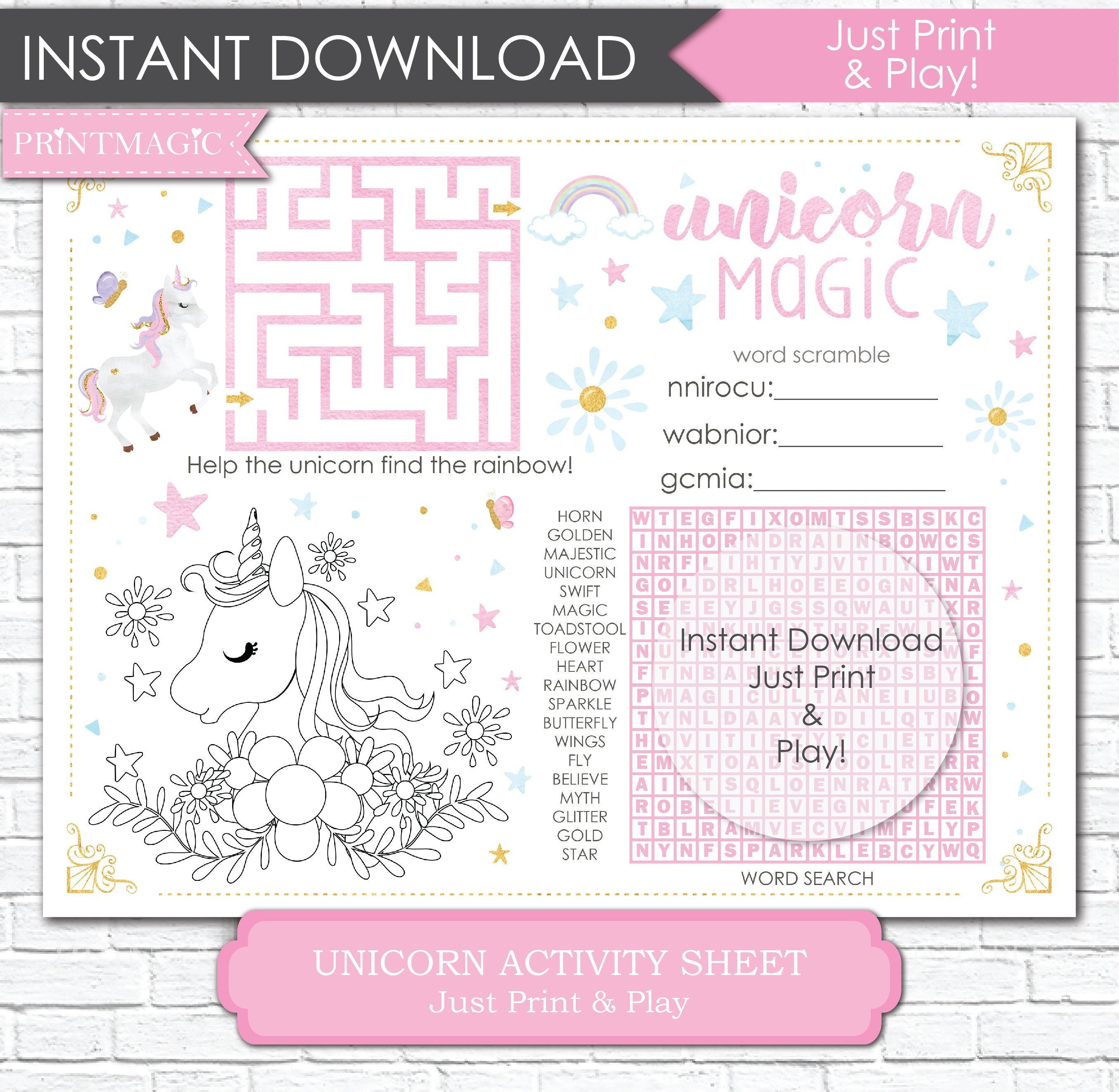 unicorn birthday party printable activity unicorn activity etsy