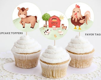 Farm Birthday Cupcake Toppers, Barnyard Favor Tags, Farm Birthday Party Decor, Farm Animals Barnyard Birthday, Instant Download printable