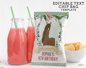 Editable Horse Chip Bag Template - Pony Party Chip Bag Printable - Horse Birthday Party Chip Bag - Pony Birthday Party - Instant Download