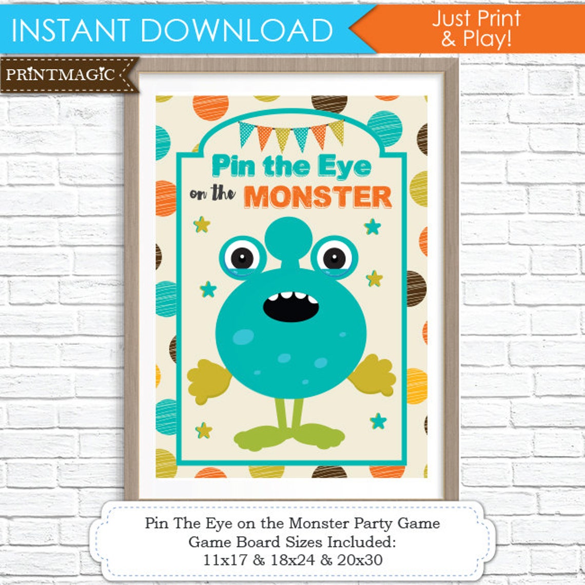 Pin the Eye on the Monster Printable Party Game 3 Poster | Etsy