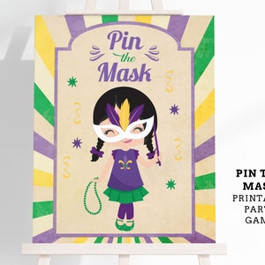 Pin the Mask Mardi Gras Printable Party Game 3 Sizes Included 4 Different Options Included Mardi Gras Game Mardi Gras Party image 6