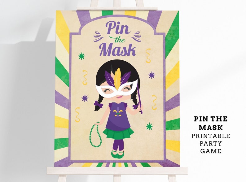 Pin the Mask Mardi Gras Printable Party Game 3 Sizes Included 4 Different Options Included Mardi Gras Game Mardi Gras Party image 6