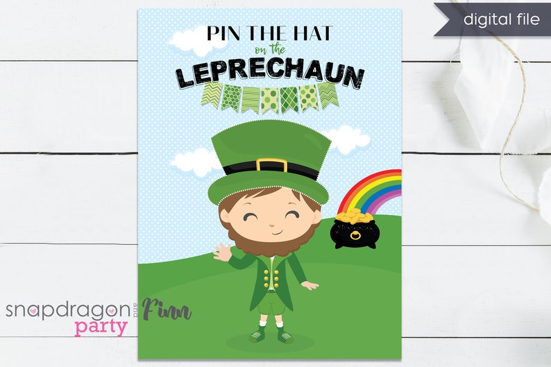 Pin the Hat on the Leprechaun Printable Party Game 3 Sizes Included St Patrick's Day Game St Patricks Day Game Children's Game image 2