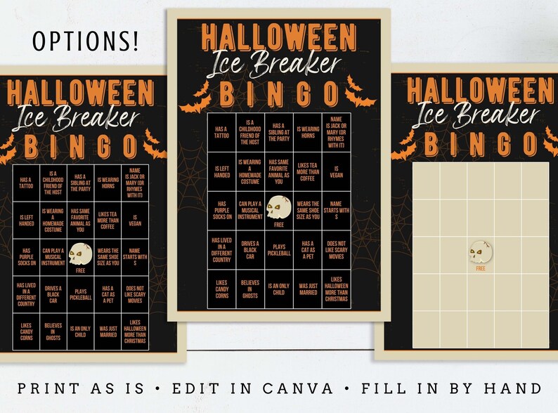 Editable Halloween Ice Breaker Bingo Halloween Party Ice Etsy