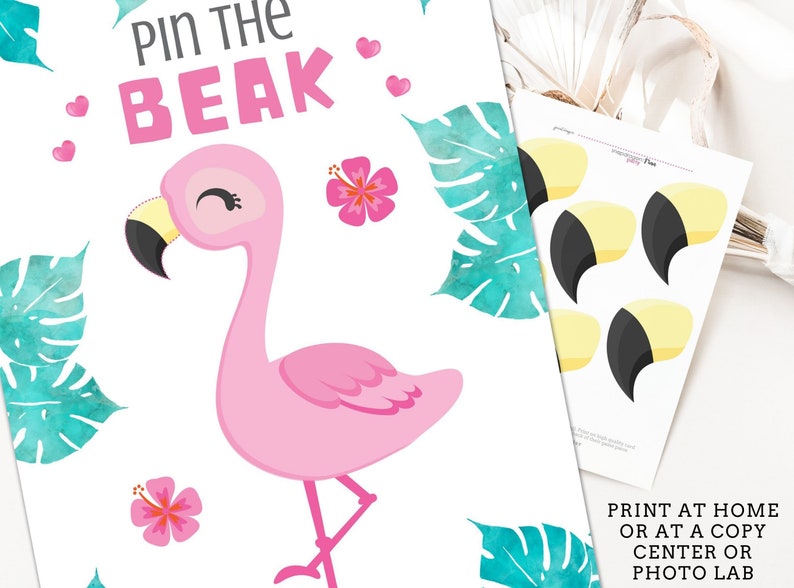 Pin the Beak on the Flamingo Printable Party Game 4 Poster - Etsy