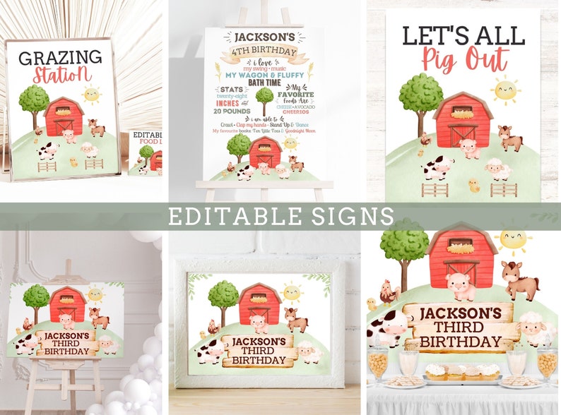 Printable Farm Party Package Barnyard Party Invitation & Decorations Editable Farm Invitation Editable Signs, Tent Cards, Favor Tag image 4