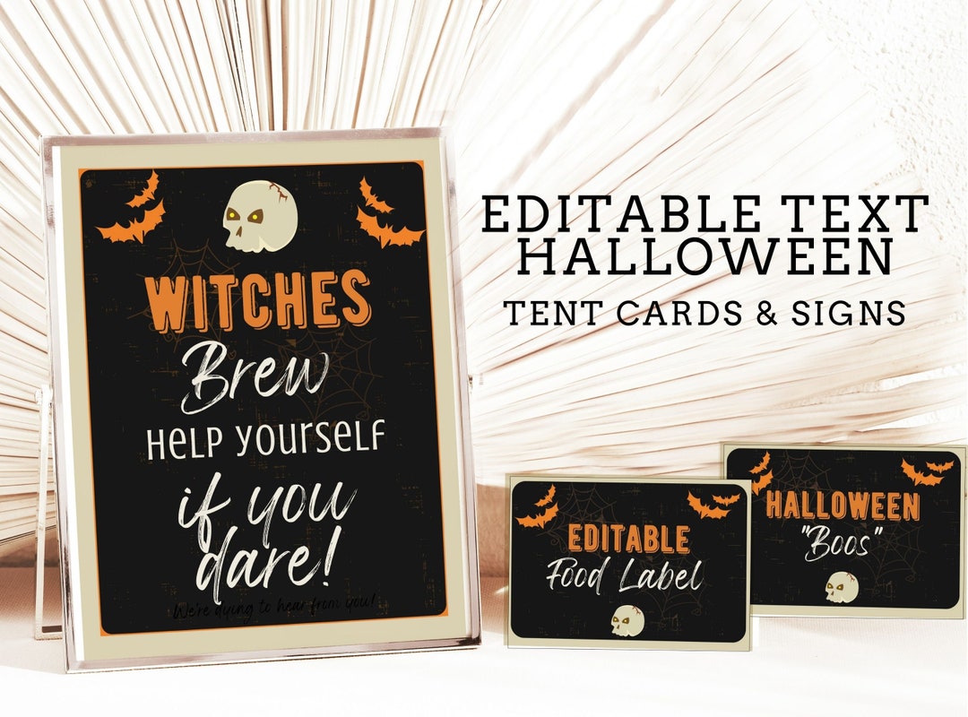 Editable Halloween Food Labels & Signs Halloween Buffet Table Tent Card