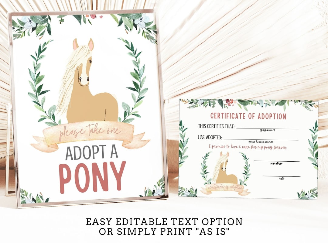 Adopt a Pony Adoption Certificate and Sign, Adopt a Horse, Horse ...