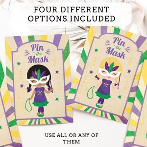 Pin the Mask Mardi Gras Printable Party Game 3 Sizes Included 4 Different Options Included Mardi Gras Game Mardi Gras Party image 3