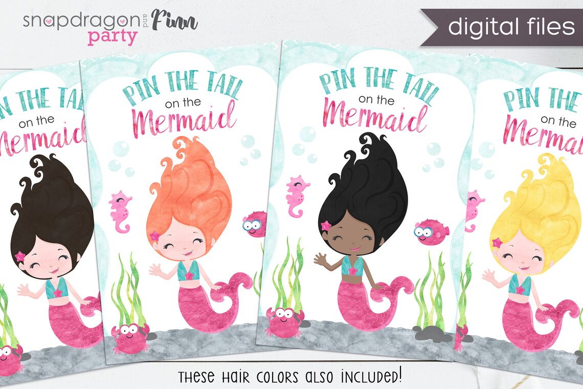 Pin the Tail on the Mermaid Printable Party Game 3 Poster - Etsy Canada