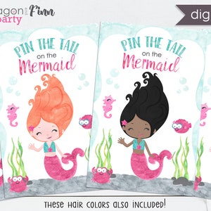 Pin the Tail on the Mermaid Printable Party Game 3 Poster Sizes Mermaid ...