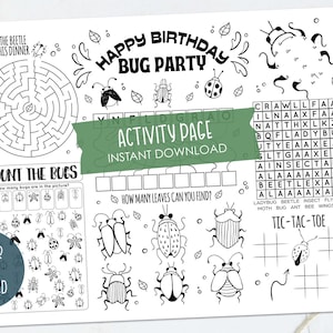 Instant Download - Bug Birthday Party Printable Activity - Bug Activity Sheet - Bug Party Game - Bug Coloring Page - Bug Games - Word Search